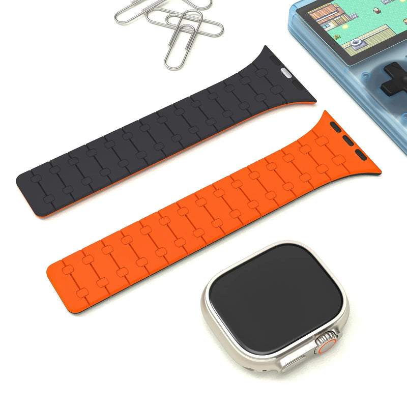 Magnetic Silicone Loop Strap For Apple Watch Band Ultra 49mm 45mm 44mm 42mm 46mm 40mm 41mm Bracelet  iWatch 10 9 8 7 6 5 4 SE