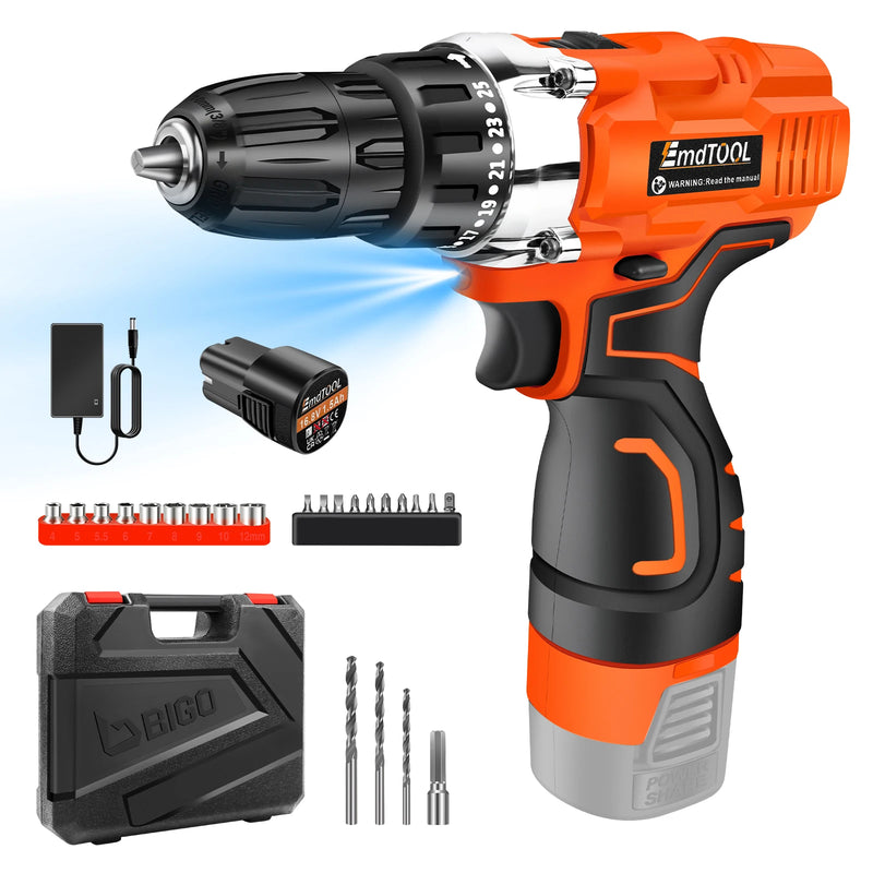 BRIEFNESS 45Nm Cordless Drill Screwdriver 1 Battery Electric Impact Drill 2 Speed Forward Reverse DIY Home Tool Multi-purpose