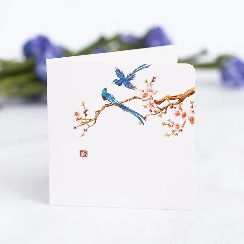 10Pcs/Set Chinese Style Flower Bird Greeting Cards Birthday Wedding Thank You Blessing Card Invitations for Mothers Father's Day