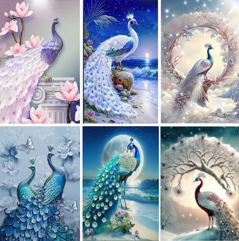 5D DIY Peacocks Diamond Painting Animal Full Round Diamond Embroidery Mosaic Cross Stitch Kit Home Decor Gifts