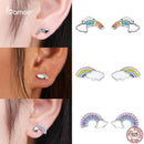 Bamoer Cute Romantic Fairy Elevs Exquisite Stud Earrings for Women Genuine 925 Sterling Silver Rainbow Ear Studs Luxury Jewelry