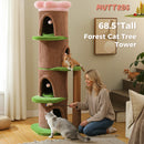 Large Cat Tree with 4 Spacious Condos Thick Scratching Post Flower Top Bed Tall Cat Tower for Indoor Luxury Cat House Bed Toys
