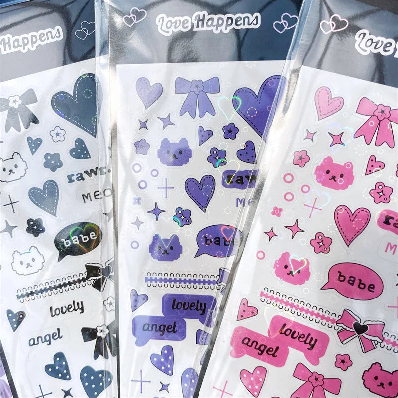 1Pc Shiny Pink Love Series Stickers Scrapbooking Decorative Cute Sticker Korean DIY Diary Album Stick Label School Stationery