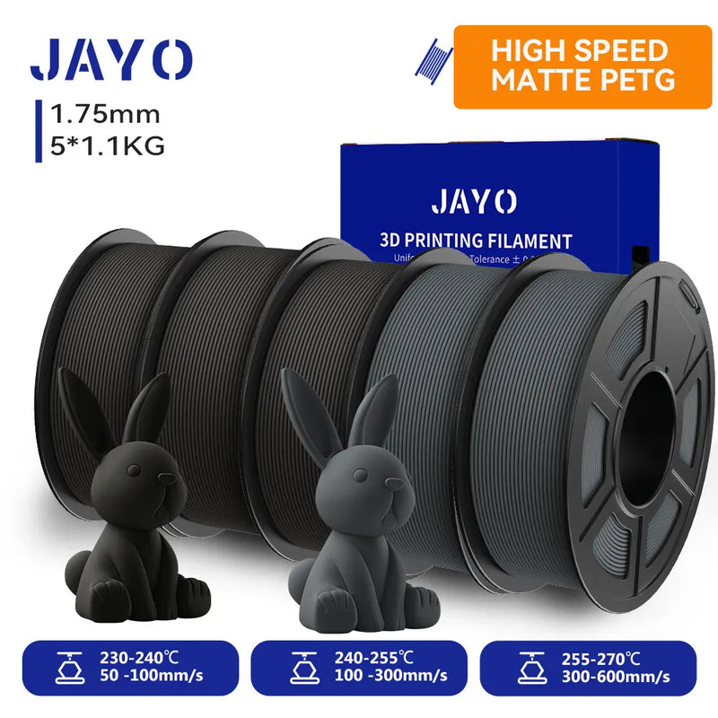 JAYO PETG 3D Filament 1.75MM High Speed PETG 3D Printer Filament 4Rolls High Flow Speedy Matte Effect 3D Printing Mateials