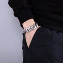 Fongten Cuban Chain Bracelet For Men Shiny Matte Stainless Steel Heavy Male Bracelets Bangle Silver Color Curb Jewelry