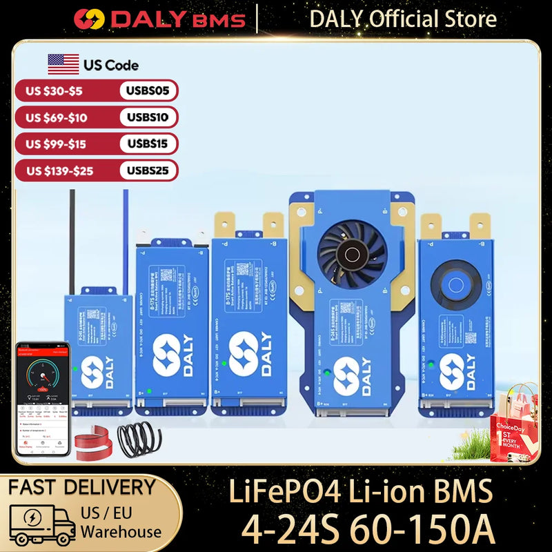 Daly BMS 4S 8S 10S 13S16S 17S 24s Smart bms wifi Active balance BT 200A 100A 150A Lifepo4 Li-ion bms lifepo4 German US Shipping