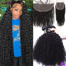 Virgin Raw Afro Kinky Deep Curly Bundle With Closure Wet and Wavy Human Hair Bundle With Frontal Closure HD Transparent Hair Ext