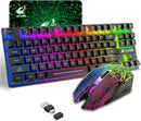 T87 Wireless Keyboard Mouse Set, Rainbow Backlit 2.4G Rechargeable Gaming Keyboard 2400DPI Optical Gaming Mouse with Mouse Pad