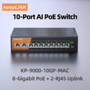 KeepLiNK 10-Port Gigabit Ethernet Switch with 8-PoE Ports and 2-RJ45 Copper Uplink Unmanaged Plug and Play