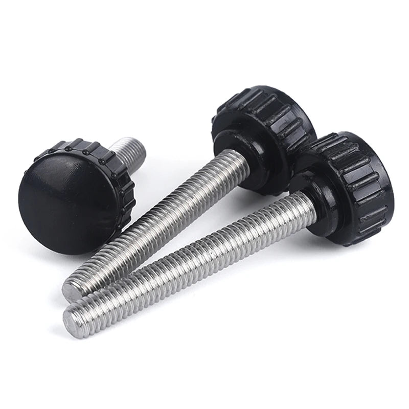 M3 M4 M5 M6 M8 Round Head Handle Hand Screw Round Knurled Rubber Thumb Screw Plastic Tighten Bolt Nuts Knob 304 Stainless Steel