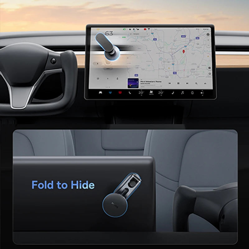 Baseus Magnetic Car Phone Holder for Tesla Display APP Foldable 360 Degree Rotation Metal Car Mount for iPhone 12 13 14 Pro Max