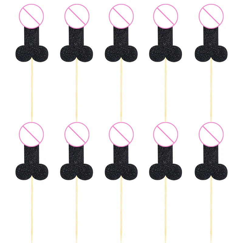 10pcs Glitter Willy Penis Cupcake Topper Funny Nude Dick Cake Toppers Wedding Favors Bachelorette Adult Hen Night Party Supplies