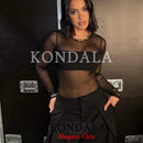 KONDALA Trendy Sexy Sheer Bodysuit Long Sleeve Bodysuit Fashion 2026 Spring Summer Party Holiday Date See-Through Lady Tops