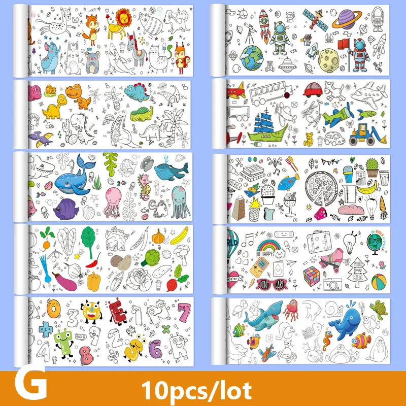 90cm Animal Canvas Children's Drawing Roll DIY Coloring Paper Roll Color Filling Graffiti Paper-cut Painting Educational School