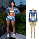 2025 Trending Summer Outfit Woman 3 Piece Set Fitted Tracksuit Color Block Sports Bra Jacket and Shorts Ladies Gym Workout Sets