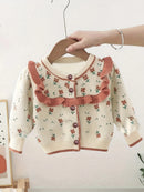Girls' Sweater Autumn New Style Jacket for Young Children Korean Style Floral Cardigan Baby Girl Trendy Knitwear