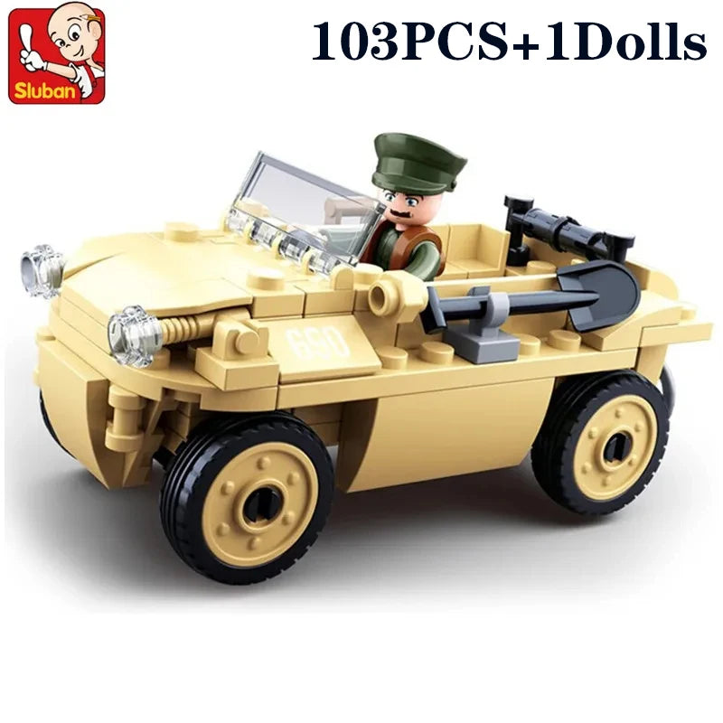 103PCS Military WW2 Amphibious Car Model Bricks Army Soilder Figures Building Blocks Sets Educational DIY Toys For Kids Gifts