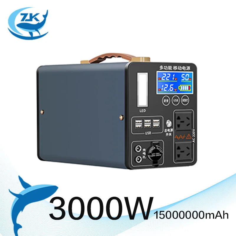 ZKon Power Station Portable 1000W 2000W 3000W 220V Solar Generator Electric Power Plant UPS Lifepo4 220V Solar For Home Camping