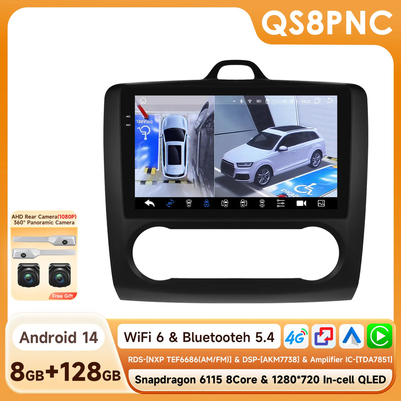 2Din 360Camera Android13 Car Radio For Ford Focus 2 Mk2 2004-2011 Car Multimedia Player Intelligent Screen autoradio Carplay SWC