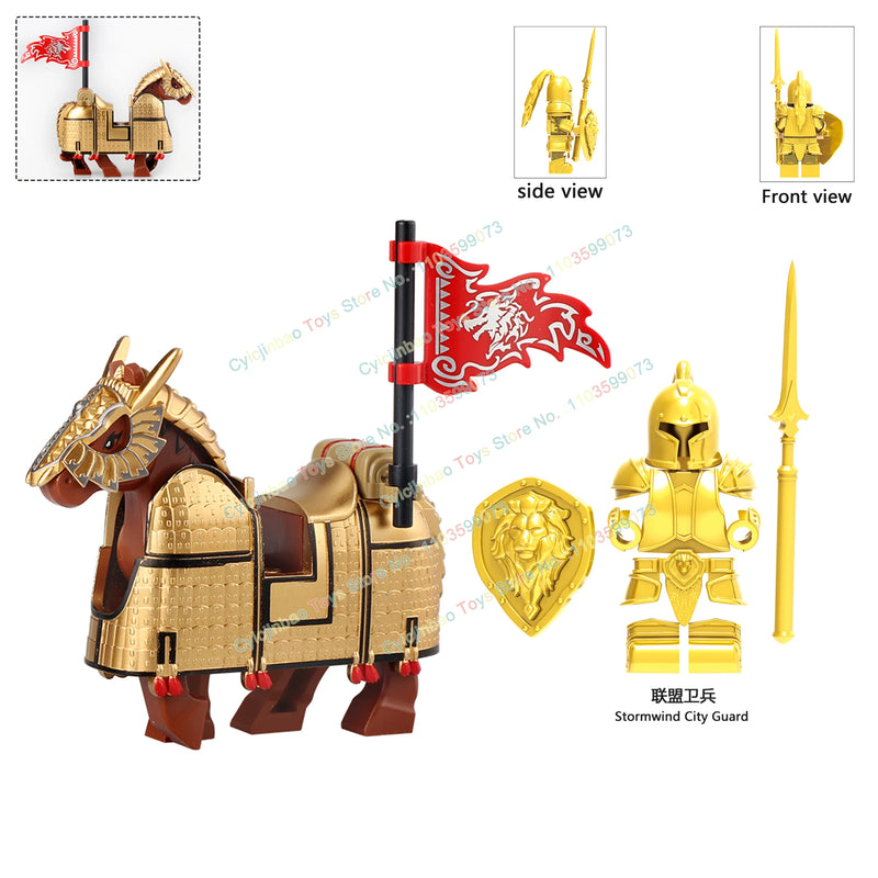 Medieval Knight Stormwind City Guard Reloaded Golden Horse Silver Horse Action Figures Building Blocks Accessories Toys DT8902