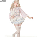 Pink Kawaii Lolita Style Skirt Set Women Cute Cat Print Bow Blouse Ruffles Mini Cake Skirts Suits Female Korean Y2k 2 Piece Sets