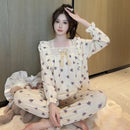Lady Sweet Style Y2k Cartoon Women's Pajamas Bubble Cotton Bow Square Neck Female Nightgown 2024 Autumn New Youth Chic Sleepwear