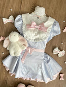 Summer Sweet Preppy Style 2 Piece Sets Women Y2k Kawaii Lolita Design Tops + High Waist Chic Skirt Female Princess Retro Outfits