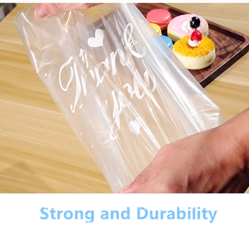 50pcs Thank You Plastic Bags Natal Gift Packaging Bag With Hand Shopping Bag Wedding Party Favor Candy Cake Wrapping Bags