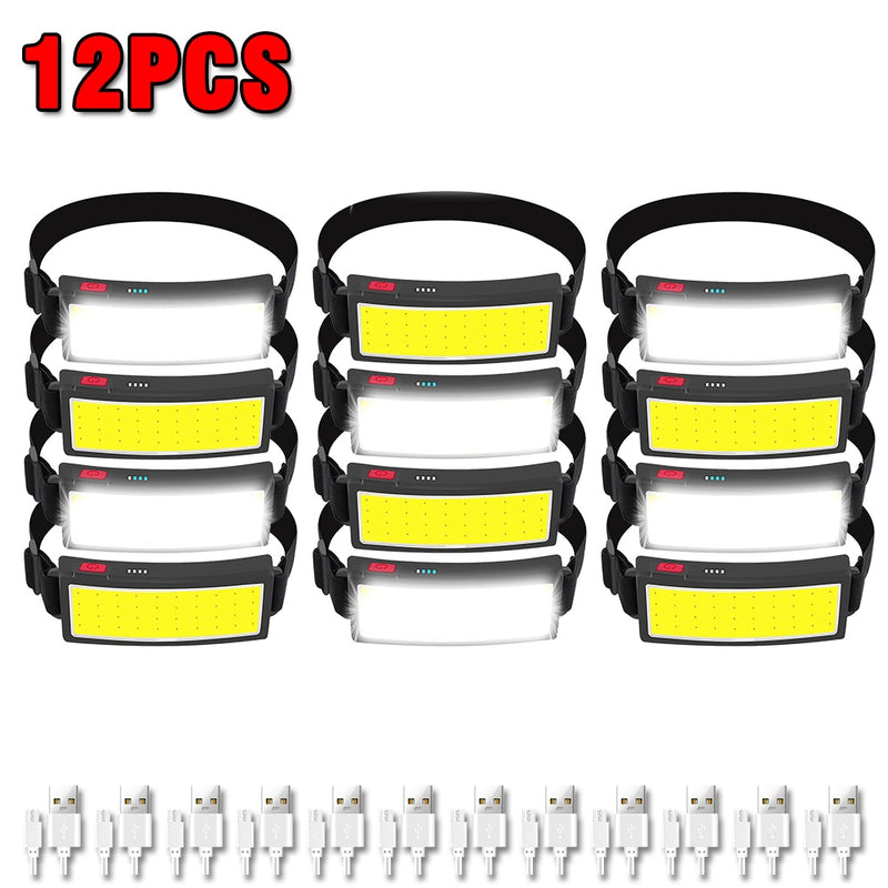 1-16PCS Headlamp Portable Mini COB LED Headlight with Built-in Battery Flashlight USB Rechargeable Head Lamp Hiking Torch