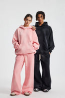 2025 Winter New Fleece Sweatpants Men Splashing Ink Spray Dyeing Wash Distressed Wide Joggers Grinding Edges Baggy Plush Pants