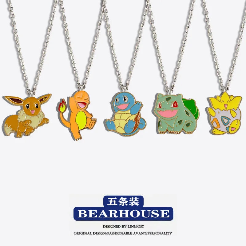 Anime Pokemon Pikachu Necklace Cartoon Figrues Pikachu Bulbasaur Children Toys Necklaces Pendant Kawaii Chain Birthday Gifts