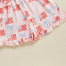 Independence Day Baby Girl Outfit Red White Blue American Flag Romper with Bow Belt 4th of July Sleeveless Jumpsuit Set for