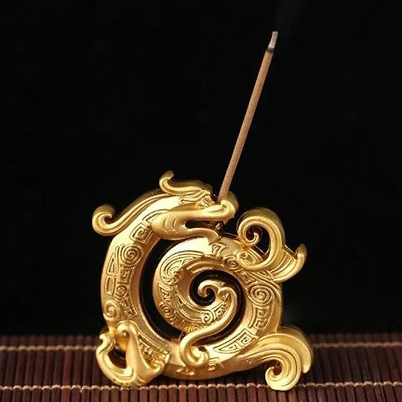 1PC Lucky Feng Shui Copper Chinese Dragon Creative Retro Incense Holder Household Indoor Line Incense Burner Home Decor Craft