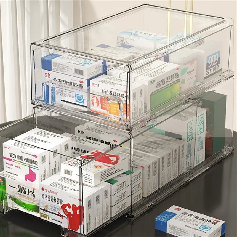 Medicine Box Drawer Home Light Luxury Transparent Acrylic Multi layered Stackable Dust Proof Large Capacity Desktop Storage Box
