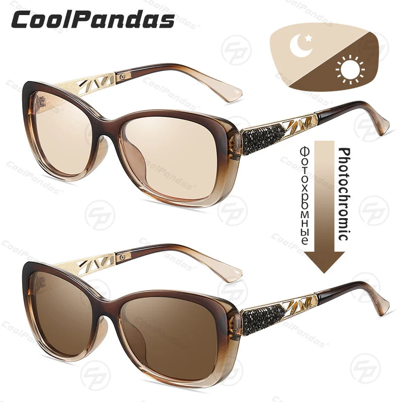 New Luxury Brand Diamond Photochromic Sunglasses Women Polarized Glasses Driving Anti-glare Sun Glasses oculos de sol feminino