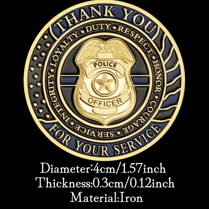 Thank You for Your Service Challenge Coin Prayer God Bless The Police Thin Blue Line Golden Plated Commemorative Coin