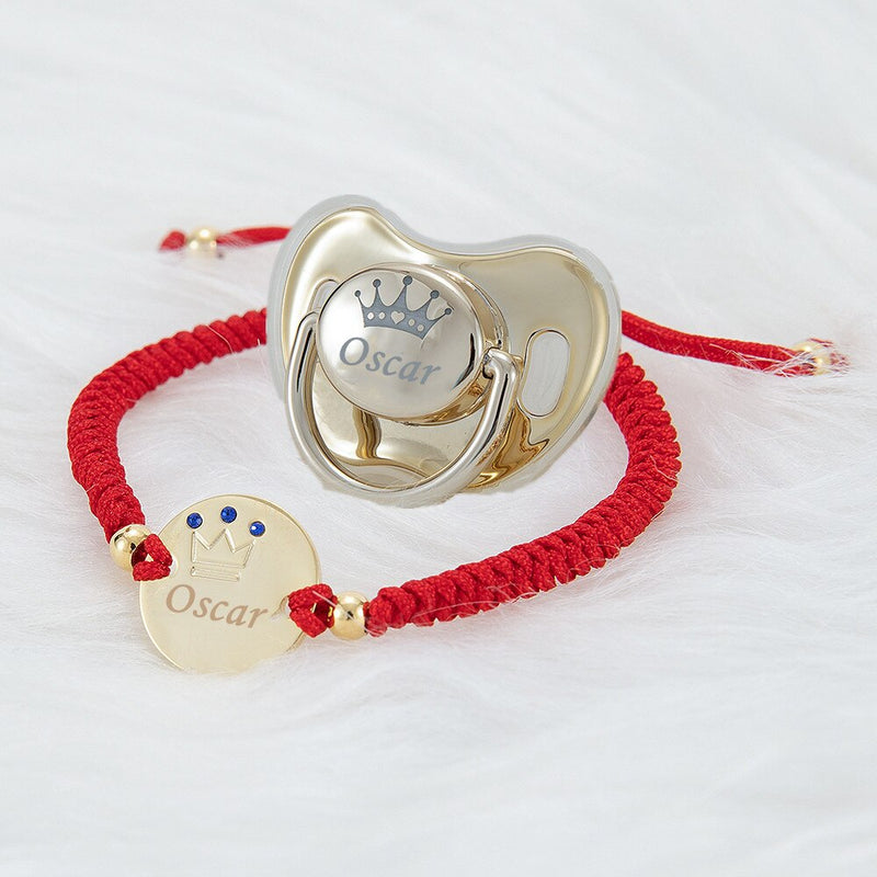 MIYOCAR Personalized real gold plate bling pacifier stainless steel bracelet set BPA free Luxury unique design pacifier PB