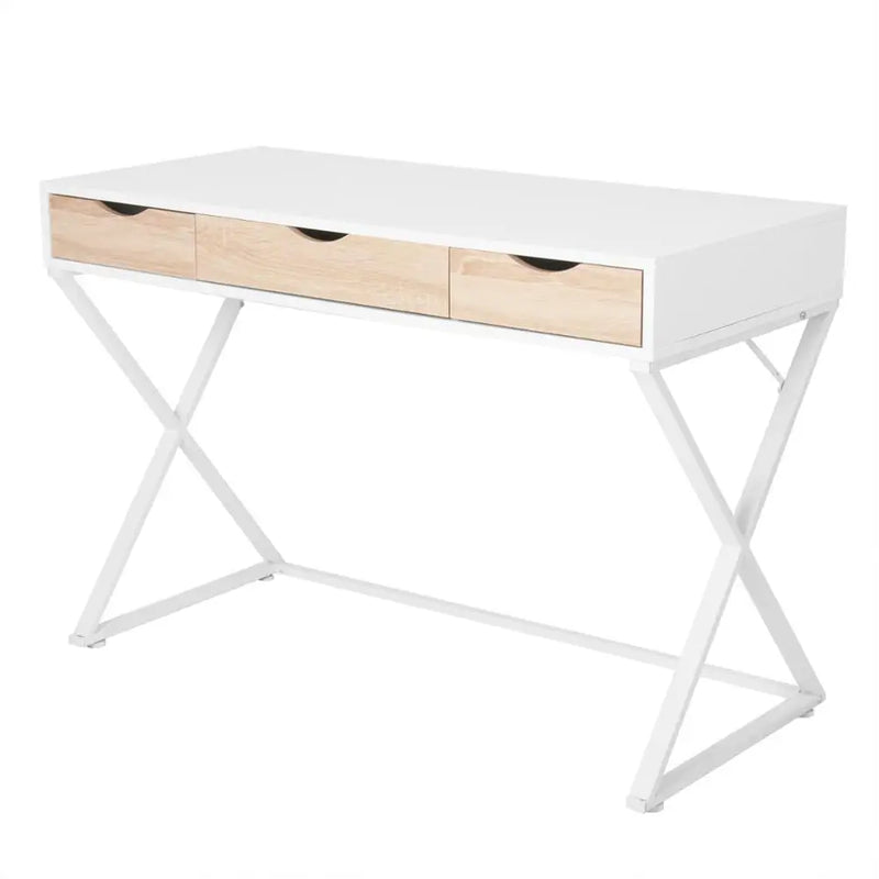 White Office Table Steel Frame Computer Desk 110x50x75cm PC Work Laptop Table with 3 Drawers for Study Home Office Furniture