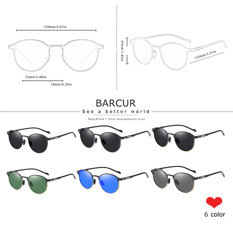 BARCUR TR90 Temples Sunglasses Women Polarized Fashion Sun Glasses Driving Round Ladies Sunglass