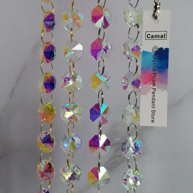 Camal 100cm/3.3ft AB Color 14mm Octagonal Crystal Beads Chain Garland Chandelier Lamp Part Curtain Craft Ornament Christmas Hang