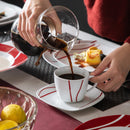 MALACASA 18/30 Piece Red Stripes Ivory White Porcelain Tableware Dinner Set with 6 Piece Cups Saucers Dessert Soup Dinner Plate