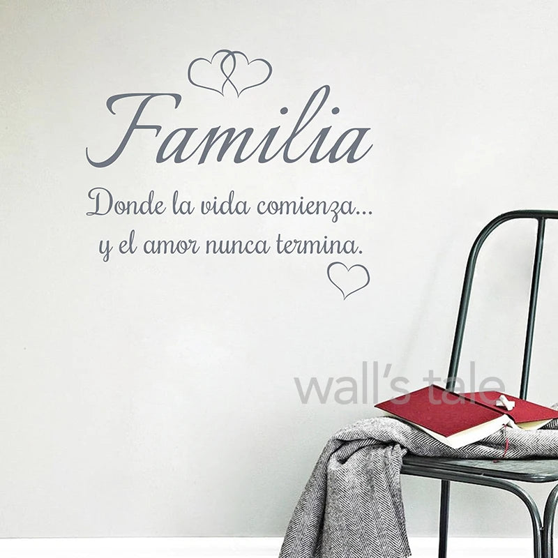 Spanish Familia Quote Wall Decals Donde la vida comienza y el amor nunca termina Vinyl Sticker Home Decoration Mural Wall Decal