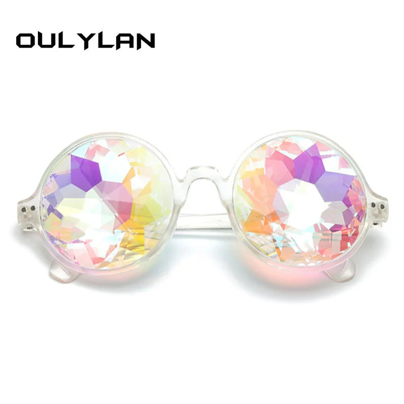 Oulylan Round Kaleidoscope Glasses Rave Festival Men Women Brand Designer Holographic Kaleidoscope Party Sunglasses Retro