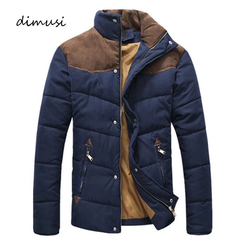 DIMUSI Winter Diamond Jacket Men Warm Casual Parkas Cotton Stand Collar Coats Male Padded Overcoat Outwear Clothing 4XL,YA332