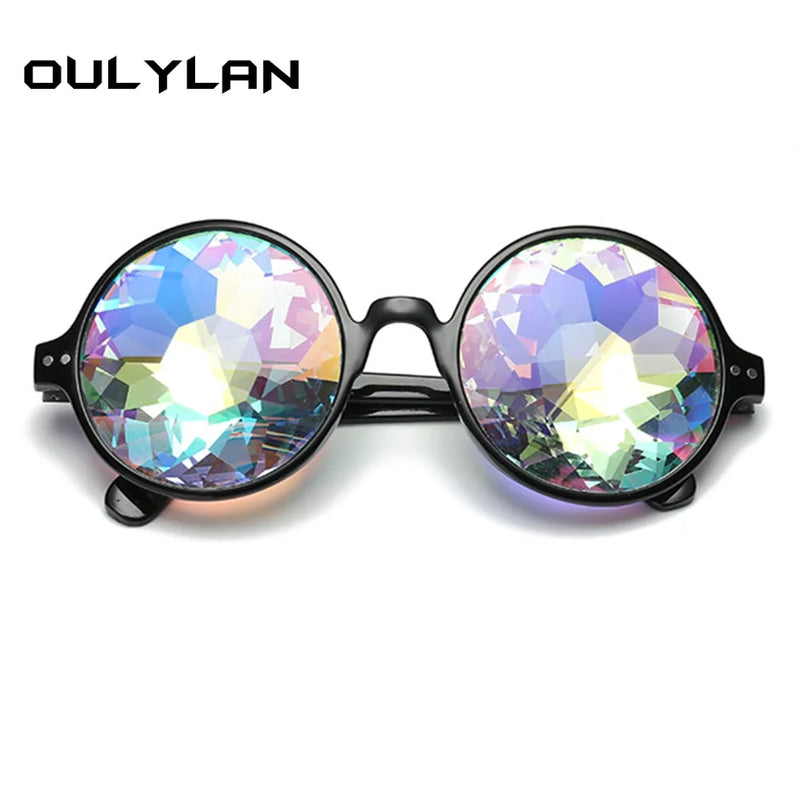 Oulylan Round Kaleidoscope Glasses Rave Festival Men Women Brand Designer Holographic Kaleidoscope Party Sunglasses Retro