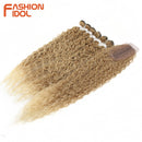 Synthetische Fake-Haarverlängerungen Afro Kinky Curly Hair Bundles mit Verschluss Ombre Golden 30 Zoll Weiches Super Langes Wellenhaar