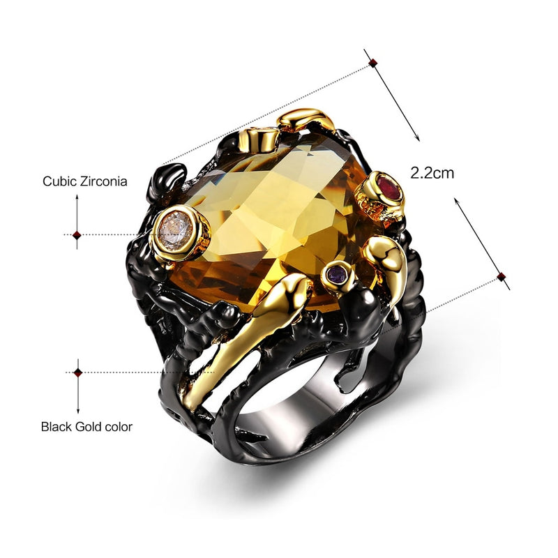 DreamCarnival 1989 Vintage Black Gold Rings for Women Big Light Brown Color CZ Zirconia Wedding Party Fashion Jewelry ZR14173