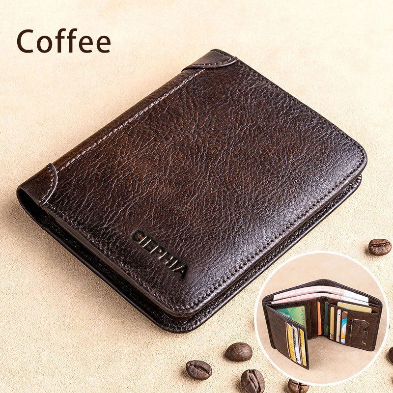 Genuine Leather Rfid Protection Wallets for Men Vintage Thin Short Multi Function ID Credit Card Holder Money Bag