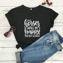 Horses Make Me Happy Bedrucktes New Arrival Damen Lustiges Freizeit-T-Shirt aus 100% Baumwolle, Farm-Shirts, Cowgirl-Tees, Country-Shirt