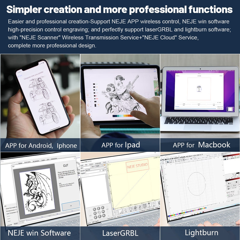NEJE 3 Plus Laser Engraving Cutting Machine Laser Cutter CNC Router Laser Engraver Metal Bluetooth Wireless Control Offline Work